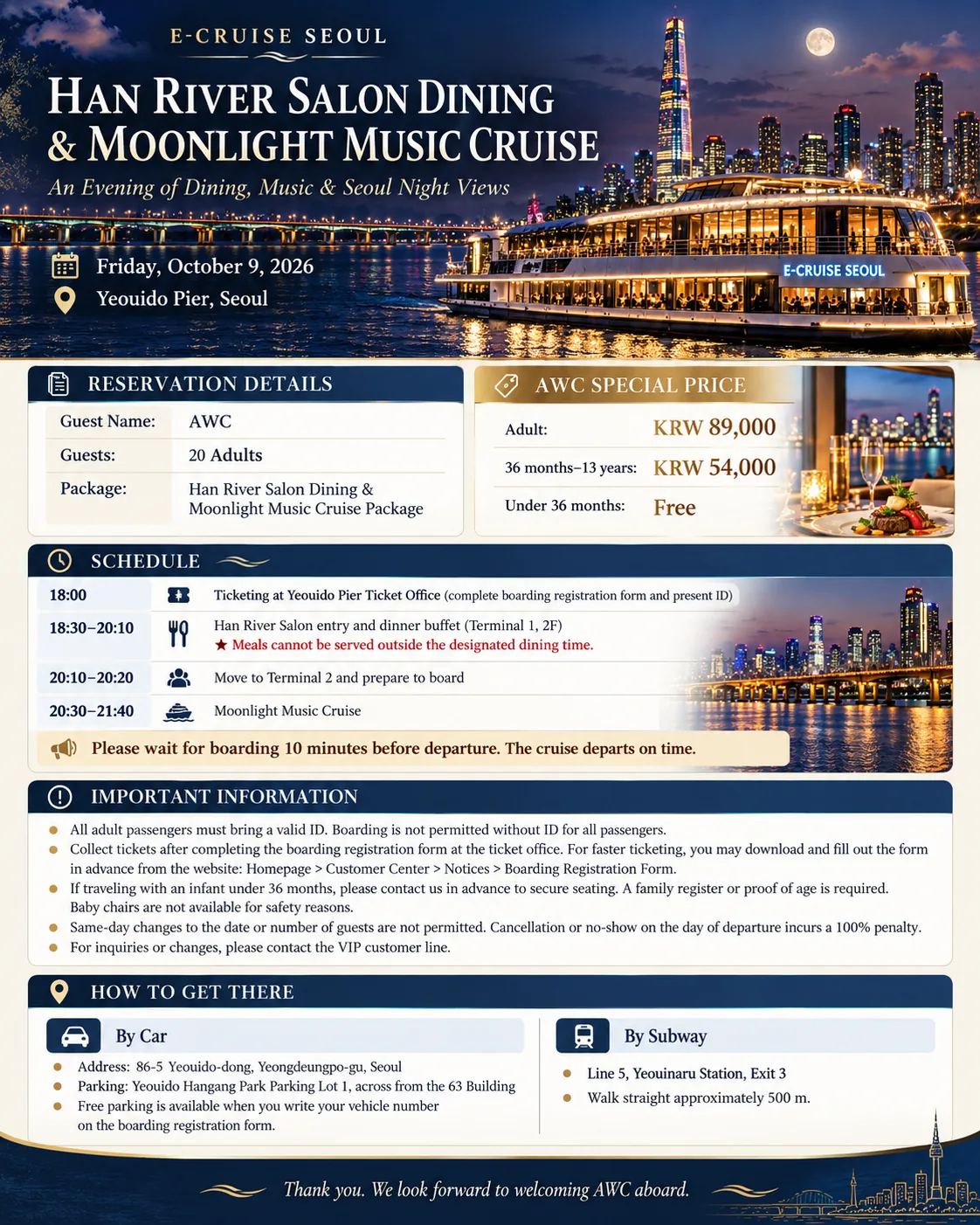 Han River Salon Dining & Moonlight Music Cruise